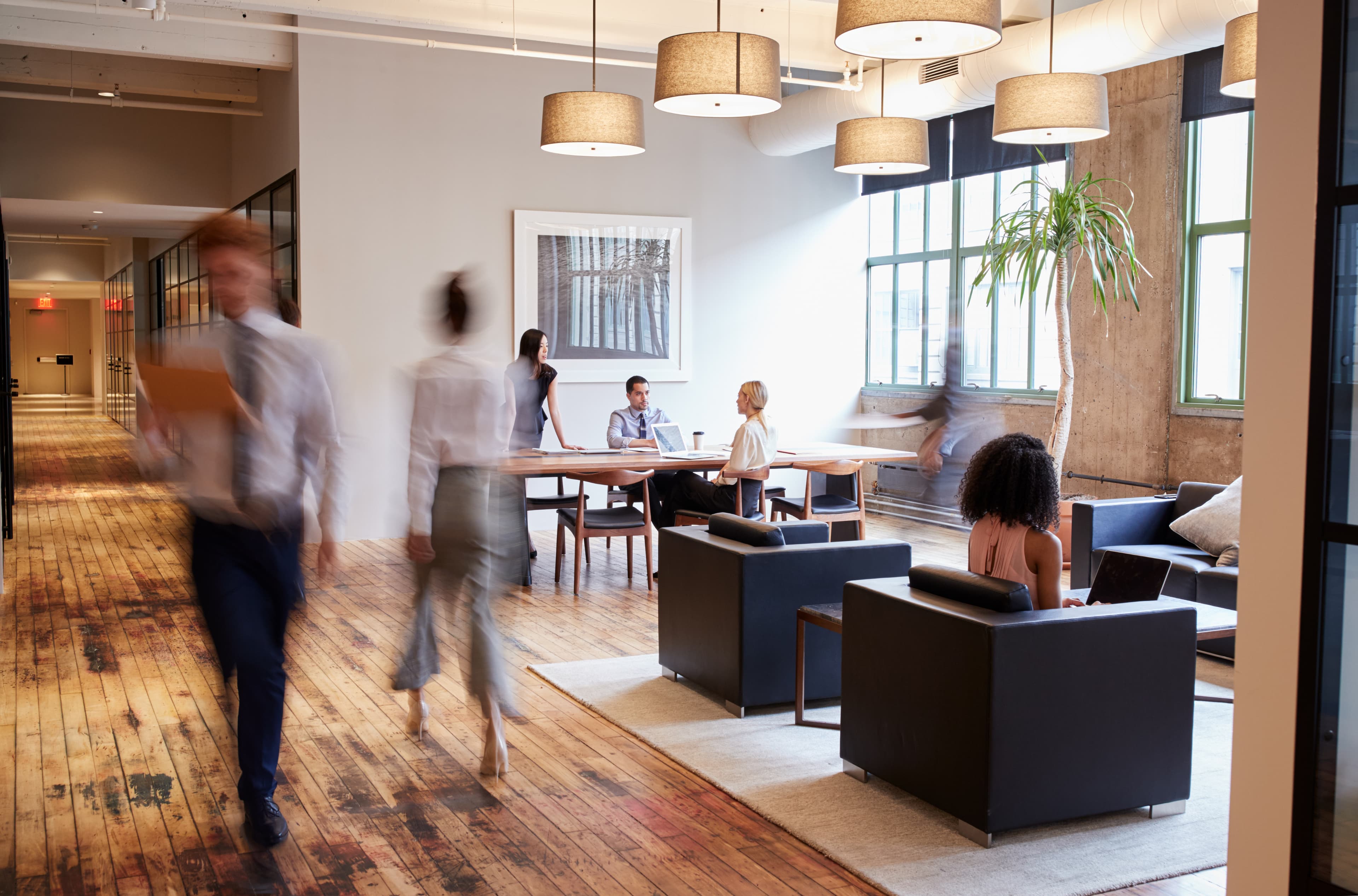 Zona común de un espacio de trabajo flexible